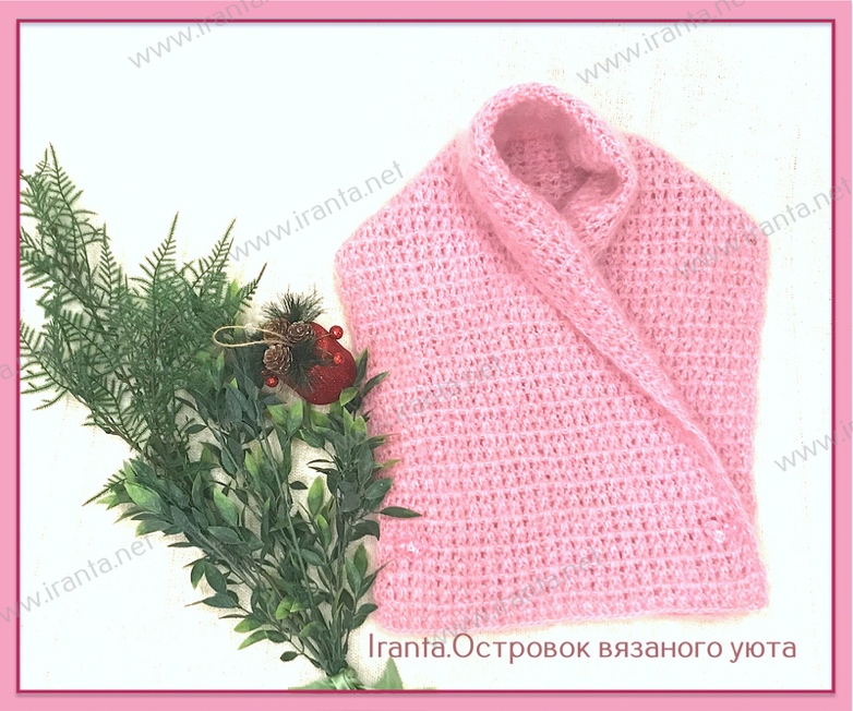 Зимний комплект "Розовое облако": шапочка, варежки и палантин-манишка