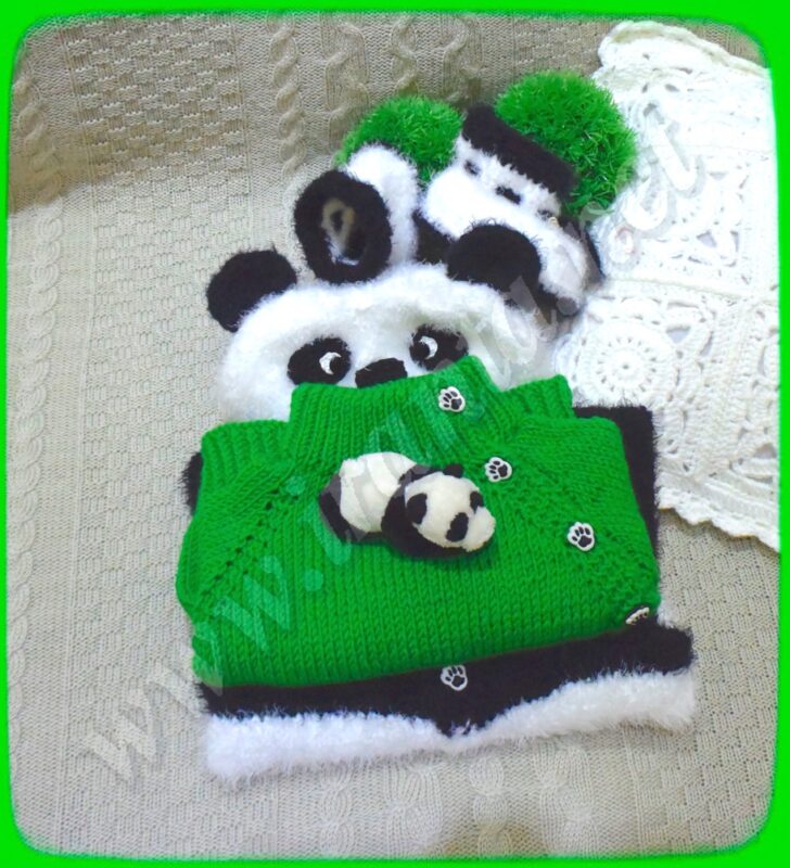 Комплект для новорожденного "Медвежонок Панда": полукомбинезон, свитер-реглан, шапочка и пинетки