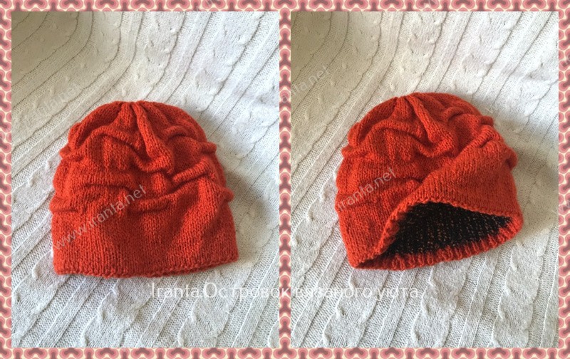 Двойная шапочка с драпировкой "Оранжевая зима"