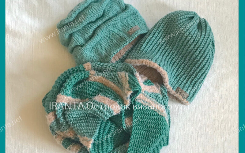 Комплект "Холодное море": шапочки с подкладкой и шарф-снуд