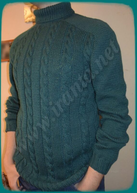 Мужской пуловер с рукавом реглан с пуговицами спицами