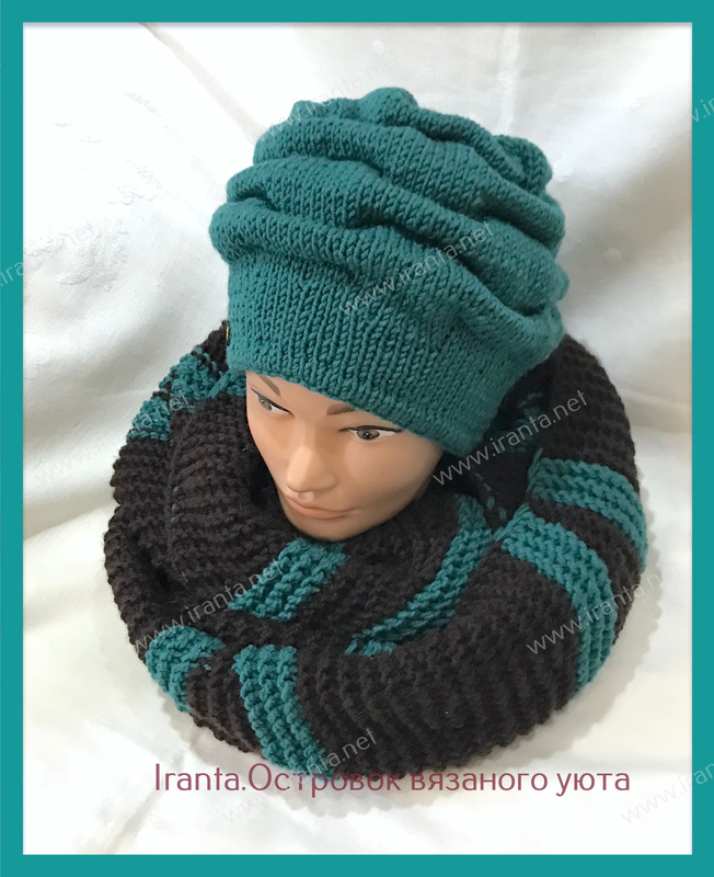 Теплый комплект "Шоколад и мята": шапочка с подкладкой и шарф-снуд