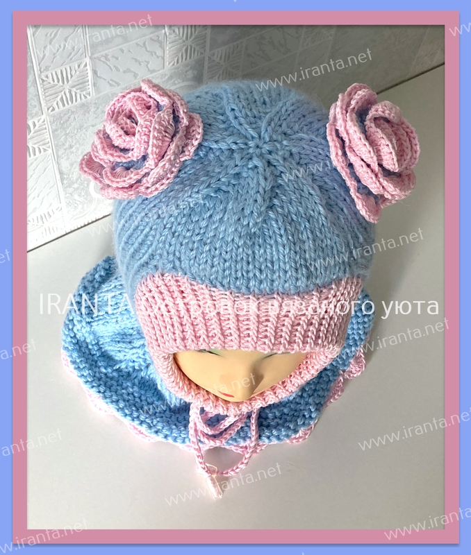 Детская шапочка-шлем для девочки "Зимняя роза"